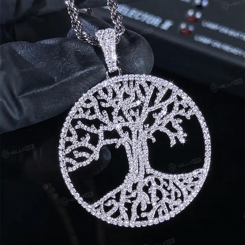 925 Silver & VVS1 Moissanite Hollow Tree of Life Circle Pendant 925 Silver & VVS1 Moissanite Hollow Tree of Life Circle Pendant
