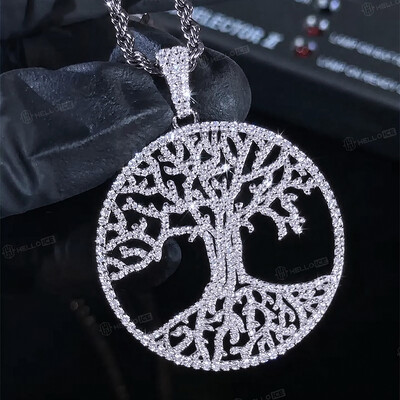 925 Silver & VVS1 Moissanite Hollow Tree of Life Circle Pendant