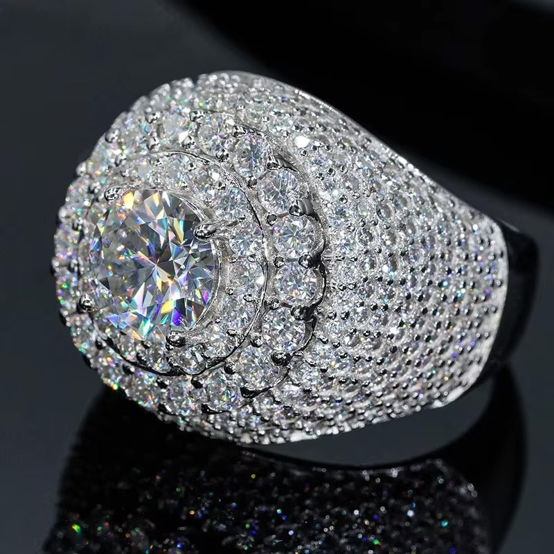 925S & VVS Moissanite Round Cut Hip Hop Ring