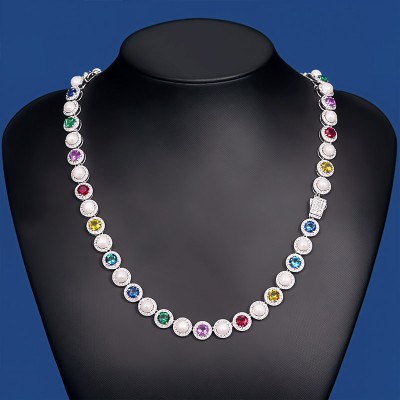 925S & VVS Colorful Moissanite Pearl Necklace Chain