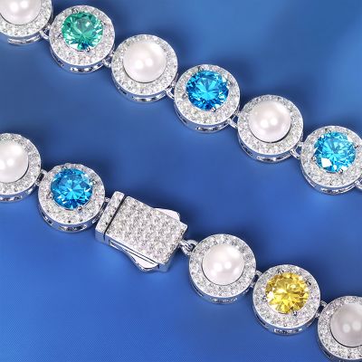 925S & VVS Colorful Moissanite Pearl Necklace Chain