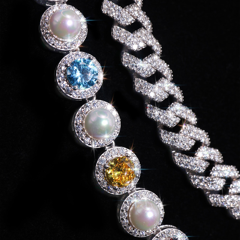 925S & VVS Colorful Moissanite Pearl Necklace Chain