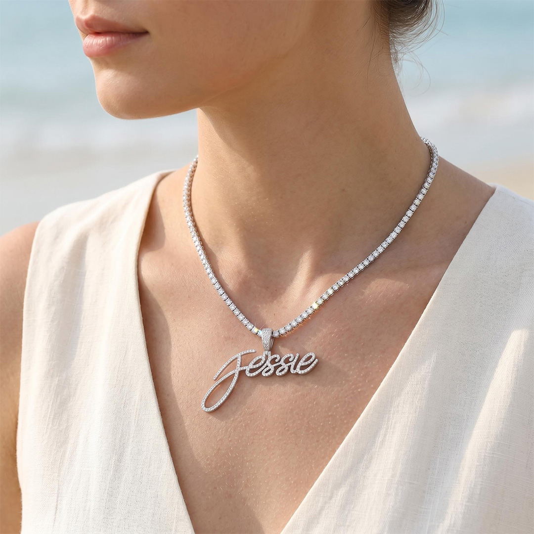 925 Silver & VVS1 Moissanite Custom Personalized Name Letter Pendant 925 Silver & VVS1 Moissanite Custom Personalized Name Letter Pendant