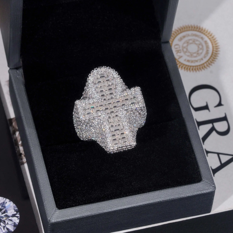 925S & VVS Moissanite Ankh Baguette Cut Chunky Ring