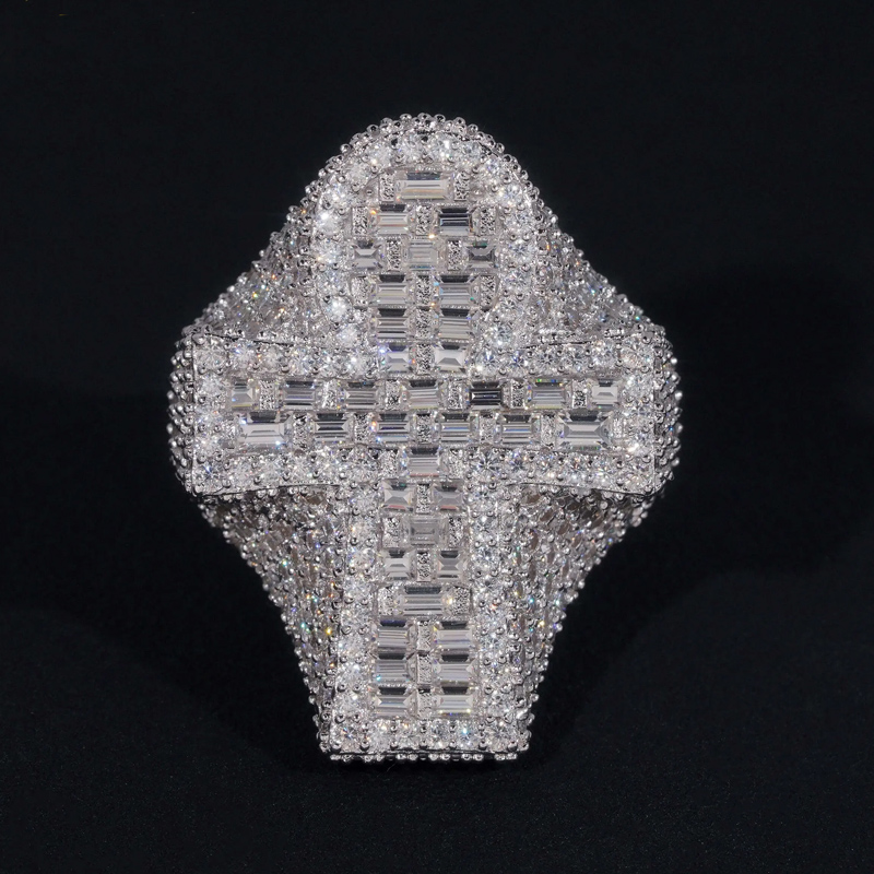 925S & VVS Moissanite Ankh Baguette Cut Chunky Ring