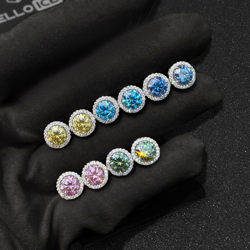 1Ct S925 & Moissanite Round Halo Earrings