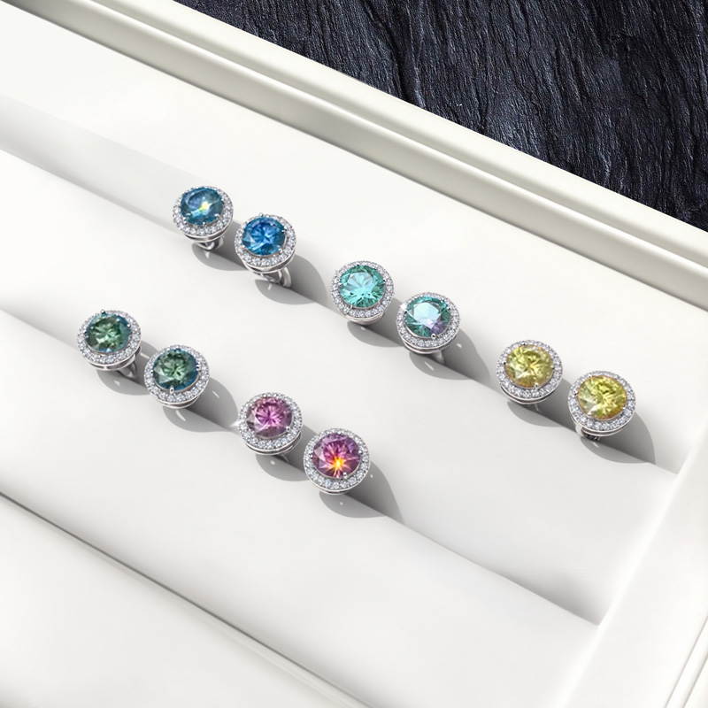 1Ct S925 & Moissanite Round Halo Earrings