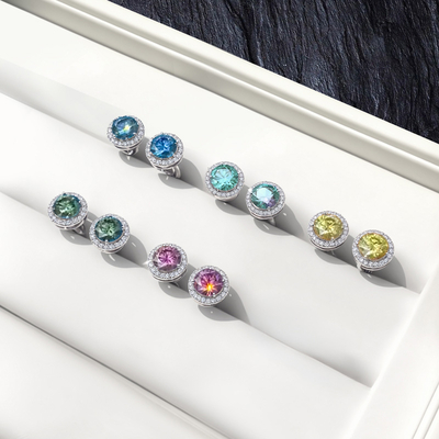 1Ct S925 & Moissanite Round Halo Earrings