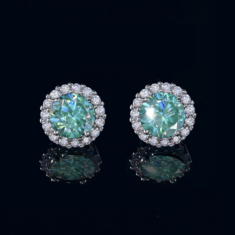1Ct S925 & Moissanite Round Halo Earrings