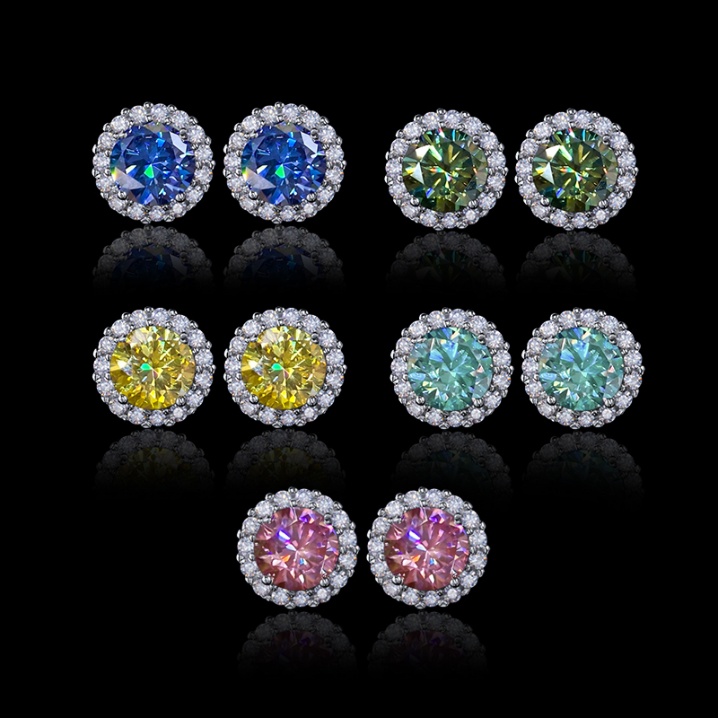 1Ct S925 & Moissanite Round Halo Earrings