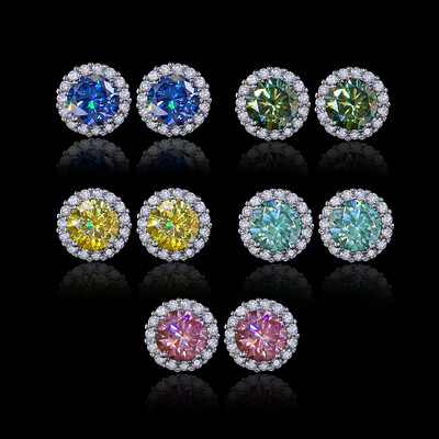 1Ct S925 & Moissanite Round Halo Earrings
