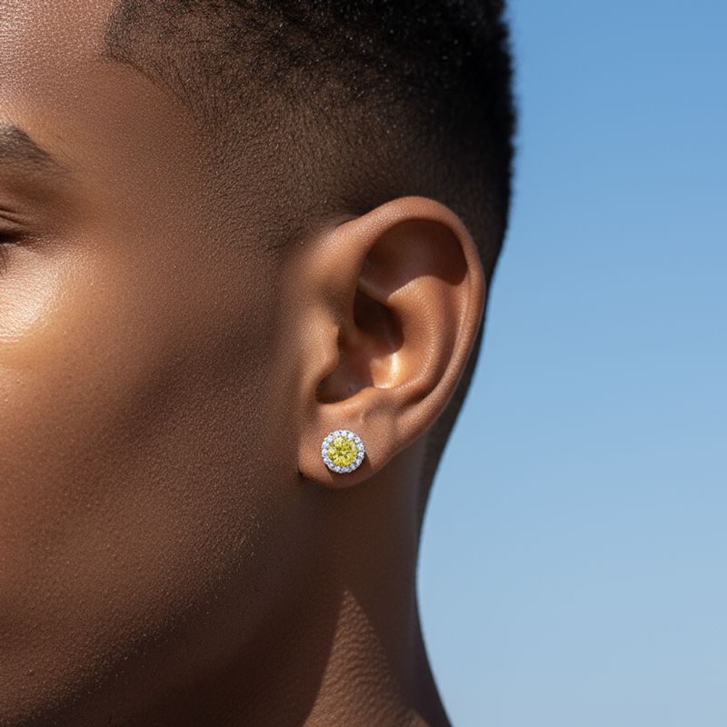 1Ct S925 & Moissanite Round Halo Earrings