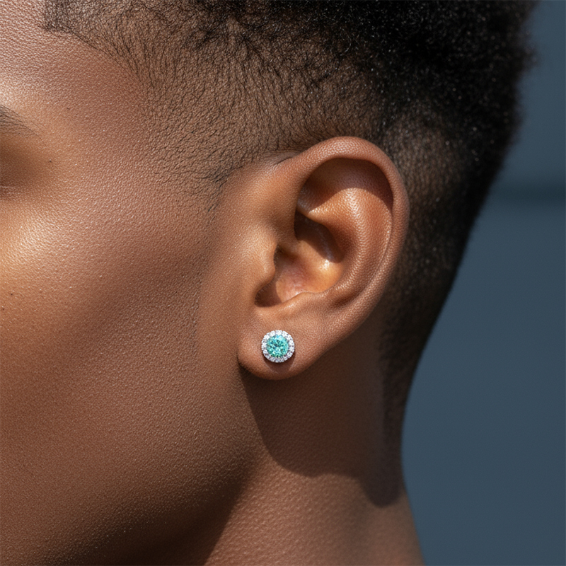 1Ct S925 & Moissanite Round Halo Earrings