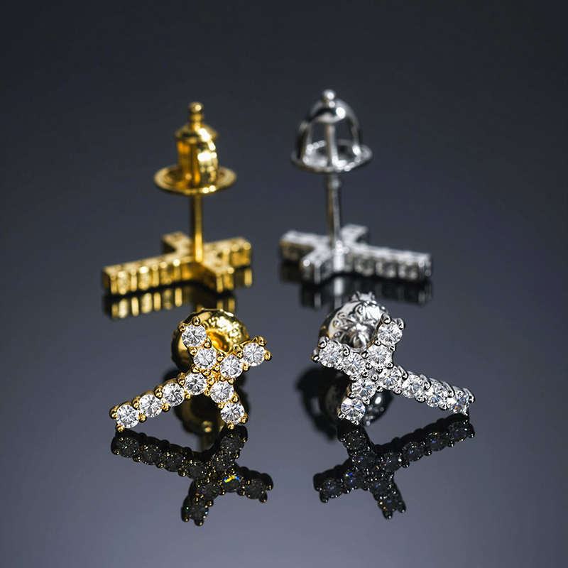 925S & VVS Moissanite Cross Stud Earrings