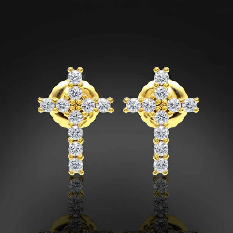 925S & VVS Moissanite Cross Stud Earrings