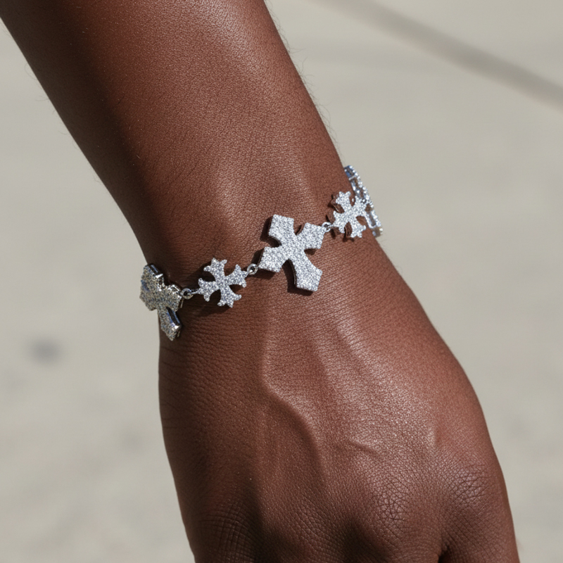 925S & VVS Moissanite Cross Bracelet