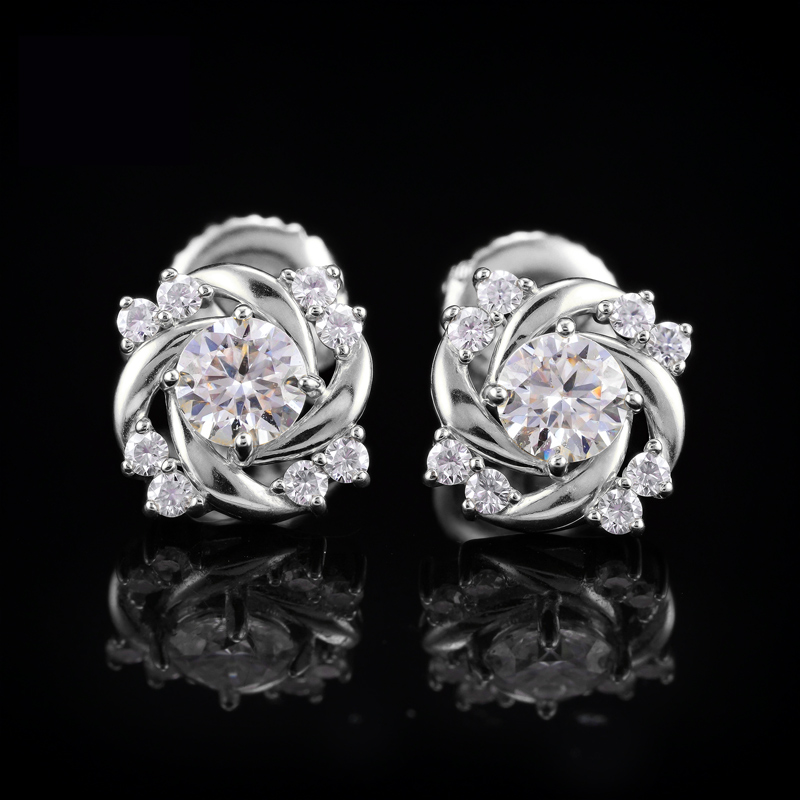 925S & Moissanite Flower Stud Earrings