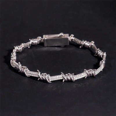 6mm 925S & VVS Moissanite Barbed Wire Thorn Bracelet