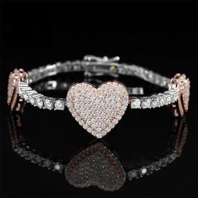 925S & VVS Moissanite  Two Tone Heart Tennis Bracelet