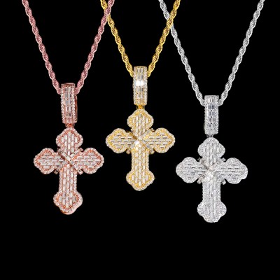 S925 & Moissanite Baguette Round Cut Cross Pendant