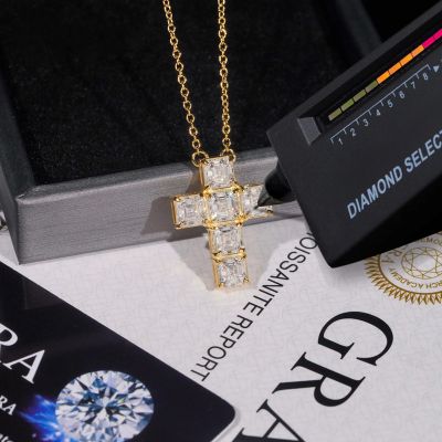 925S & VVS Moissanite Asscher Cut Cross Pendant Necklace