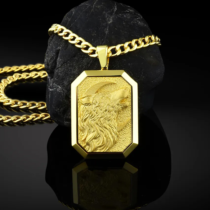 Howling Wolf Moon Pendant in Gold Plating Howling Wolf Moon Pendant in Gold Plating