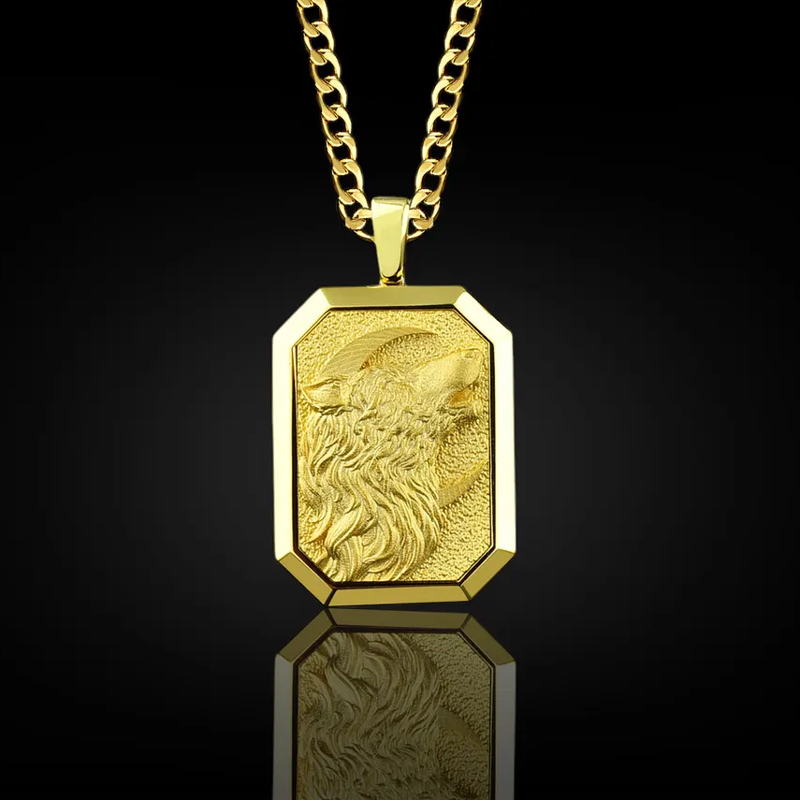 Howling Wolf Moon Pendant in Gold Plating Howling Wolf Moon Pendant in Gold Plating