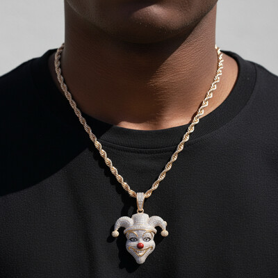 Iced Fun Clown Head Pendant in Gold