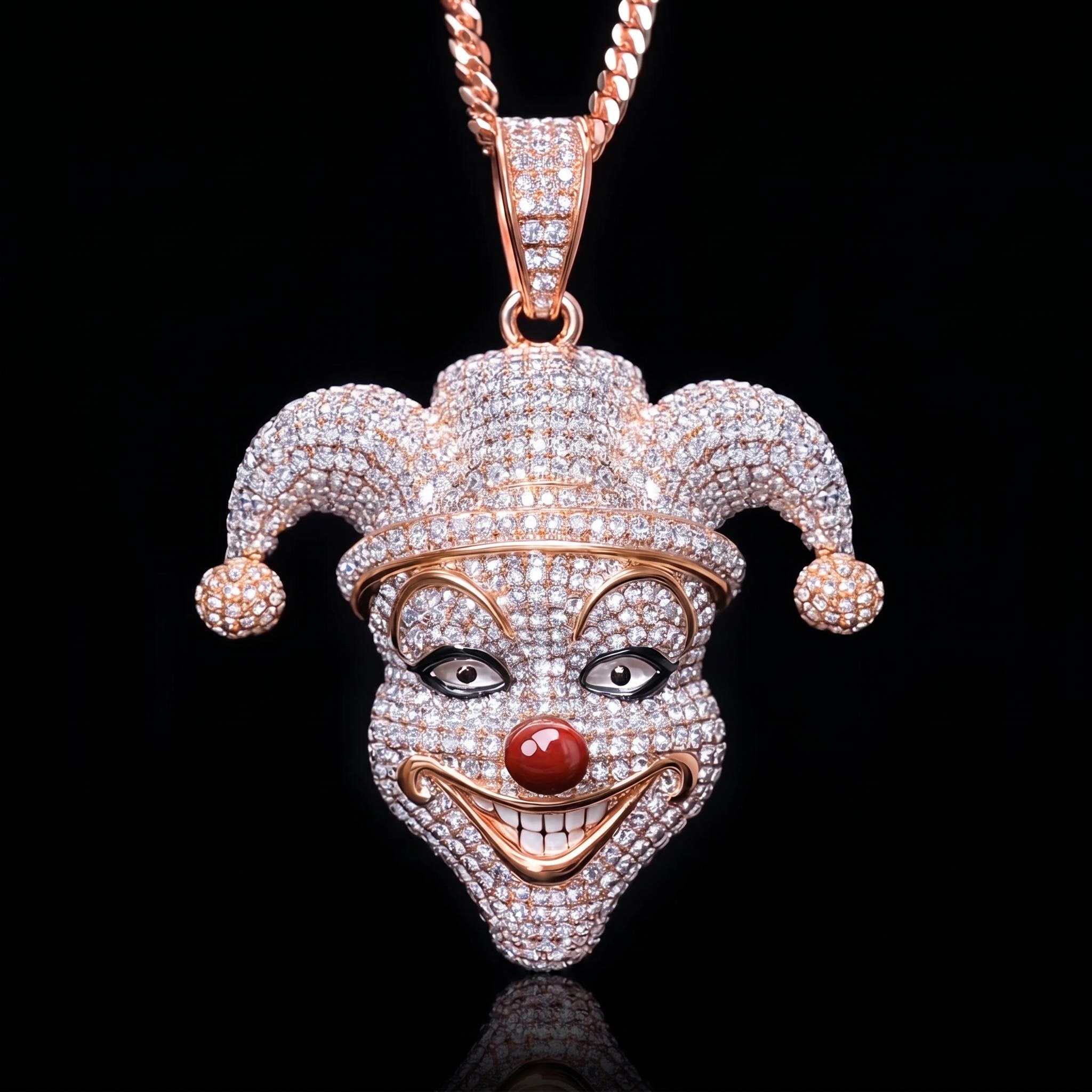 Iced Fun Clown Head Pendant in Gold