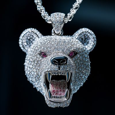 Iced Roaring Bear Head Pendant