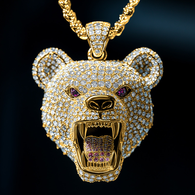 Iced Roaring Bear Head Pendant