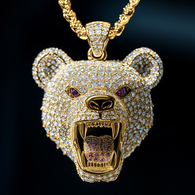 Iced Roaring Bear Head Pendant