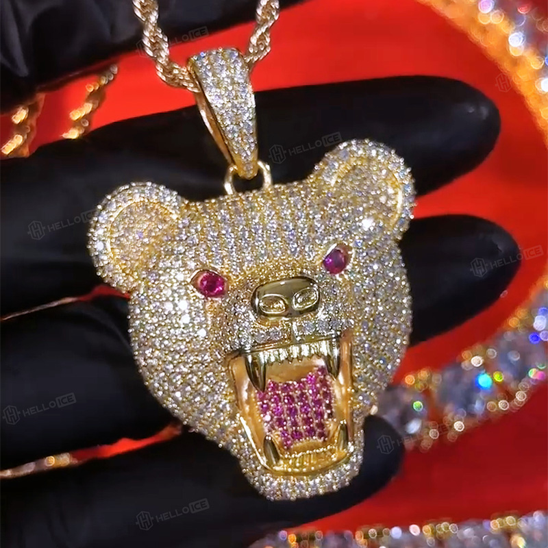 Iced Roaring Bear Head Pendant