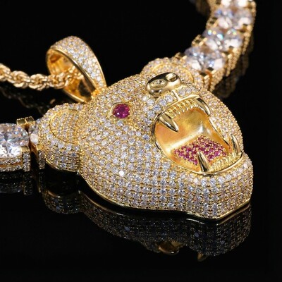 Iced Roaring Bear Head Pendant
