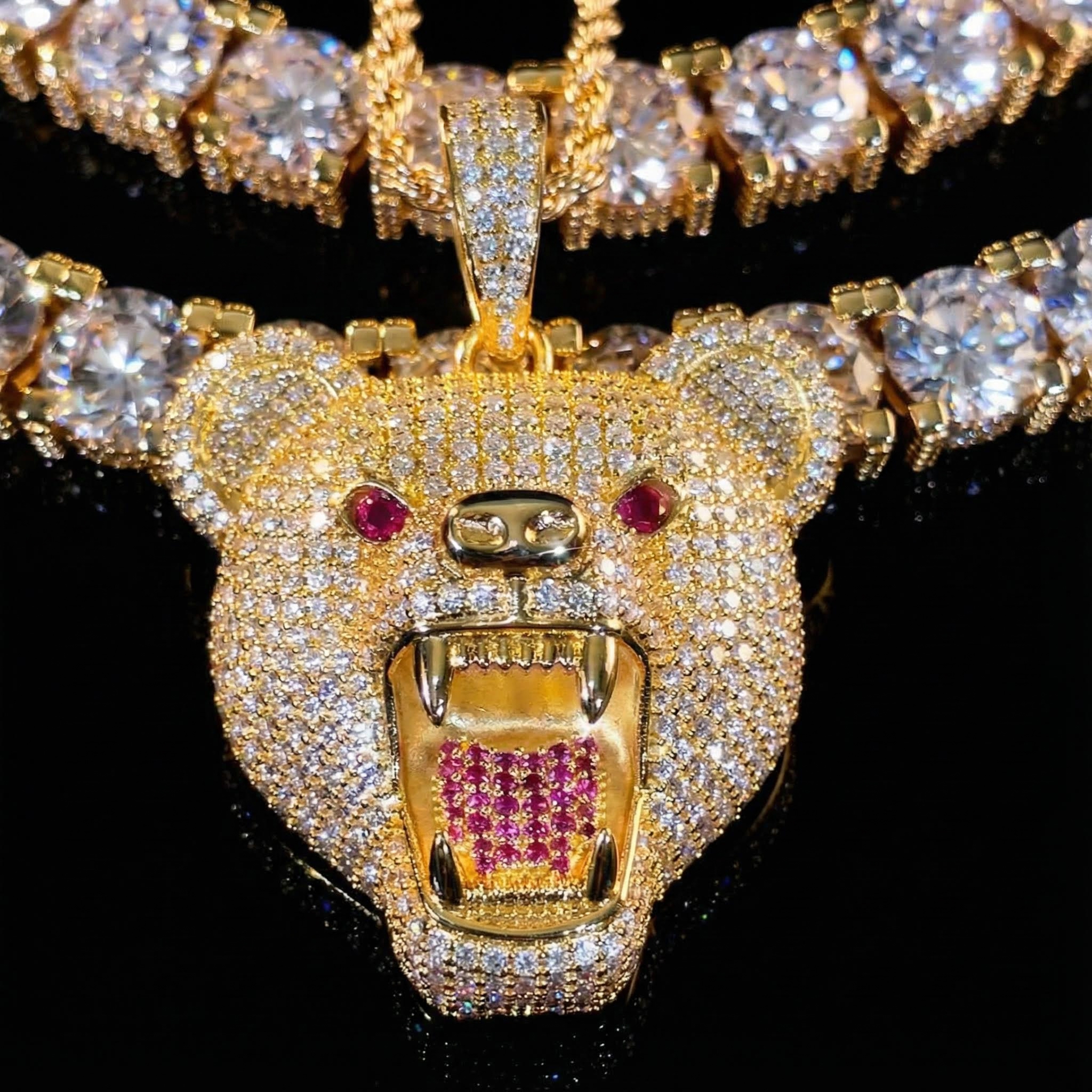 Iced Roaring Bear Head Pendant