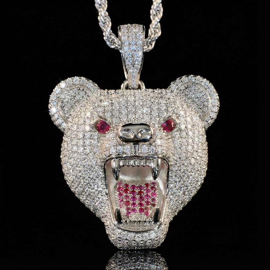 Iced Roaring Bear Head Pendant