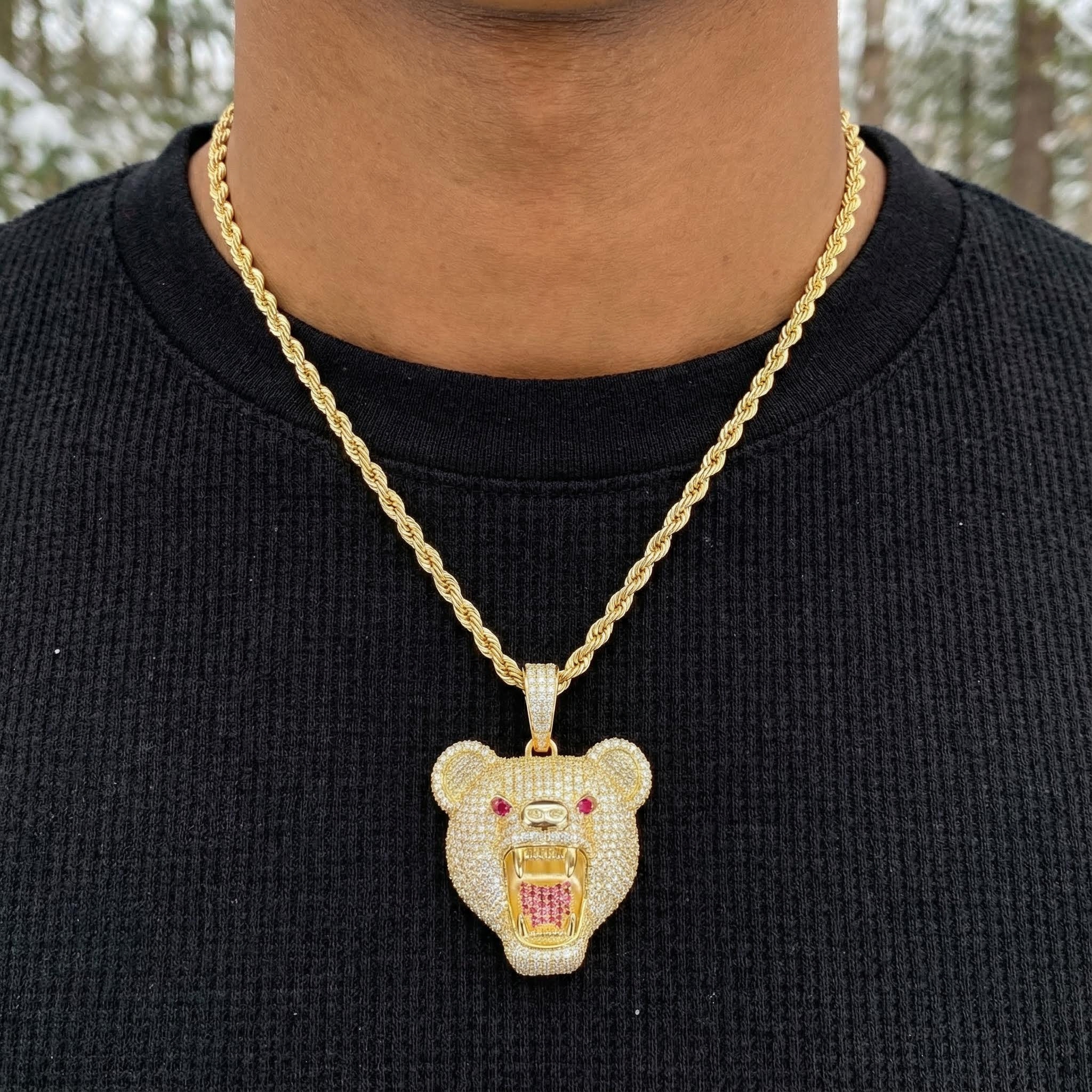 Iced Roaring Bear Head Pendant