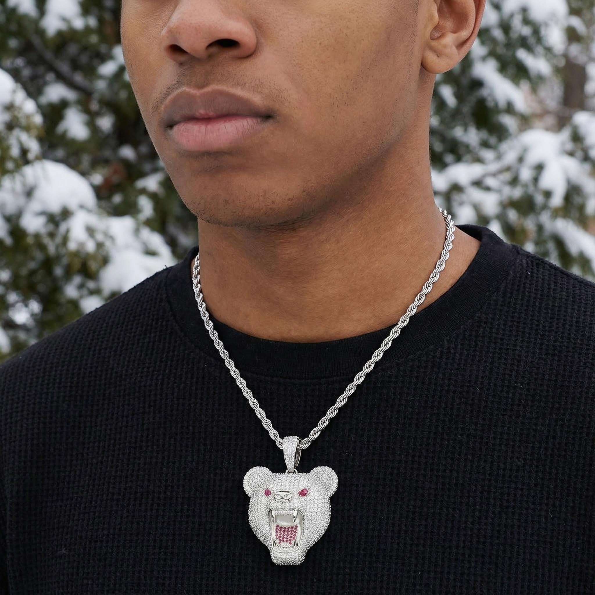 Iced Roaring Bear Head Pendant