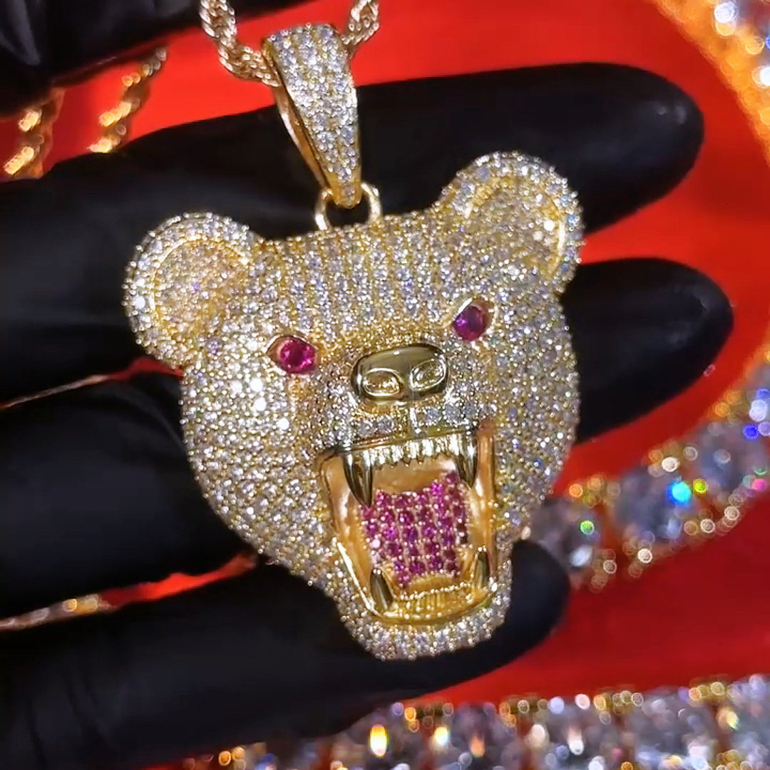 Iced Roaring Bear Head Pendant