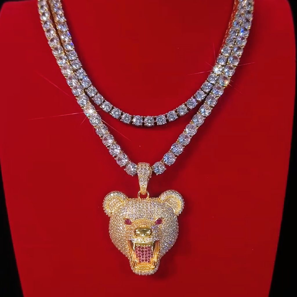 Iced Roaring Bear Head Pendant