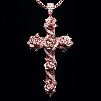 Iced Rose Cross Pendant