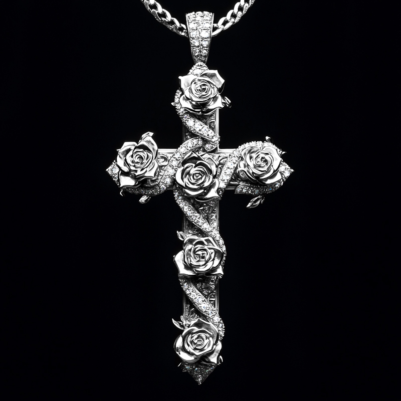 Iced Rose Cross Pendant