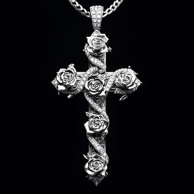 Iced Rose Cross Pendant