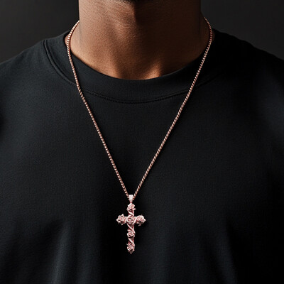 Iced Rose Cross Pendant