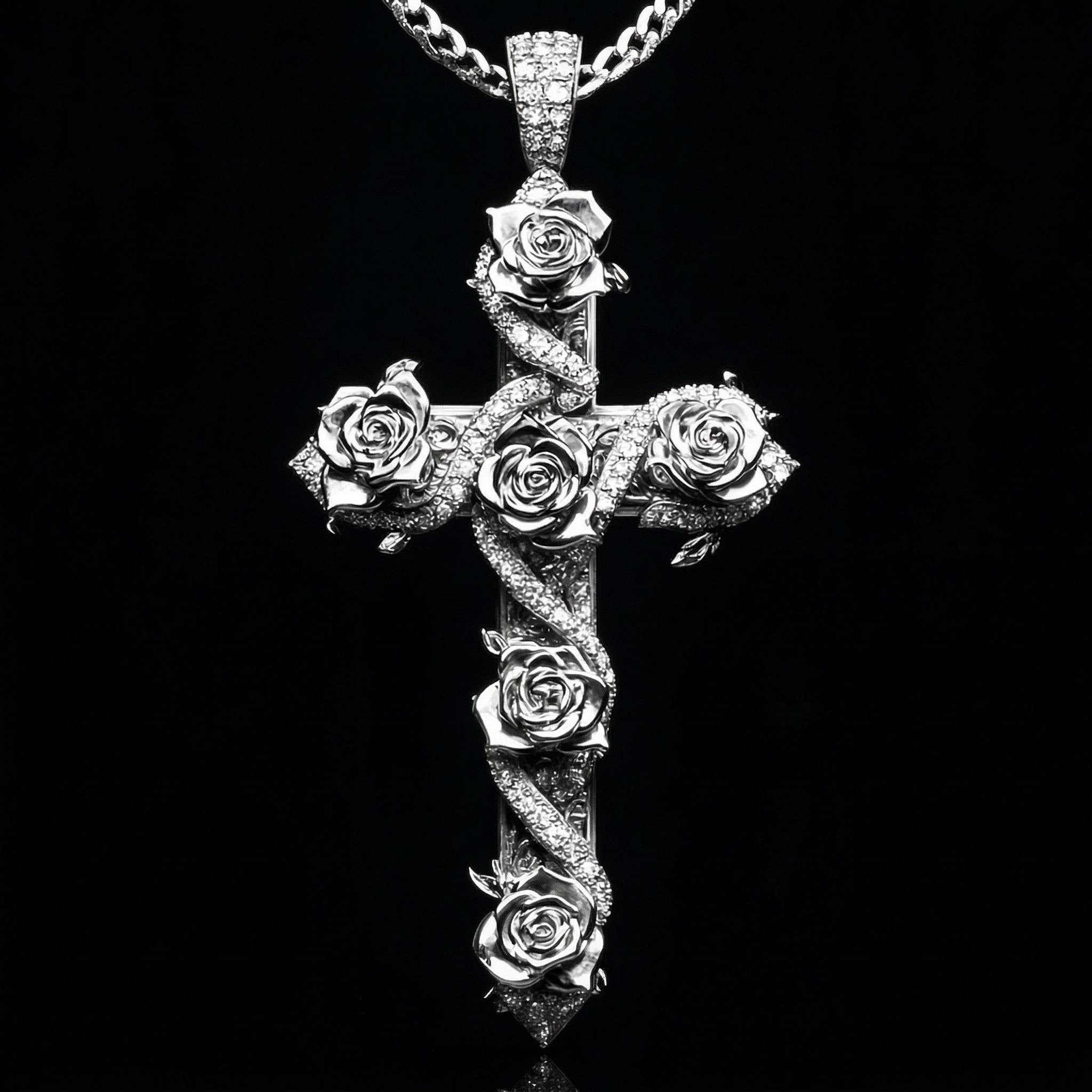 Iced Rose Cross Pendant