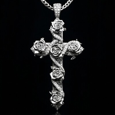 Iced Rose Cross Pendant