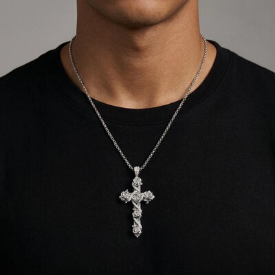 Iced Rose Cross Pendant