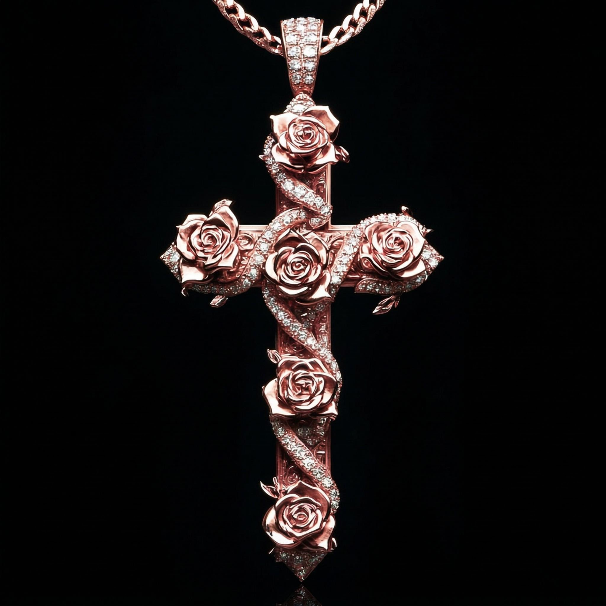 Iced Rose Cross Pendant