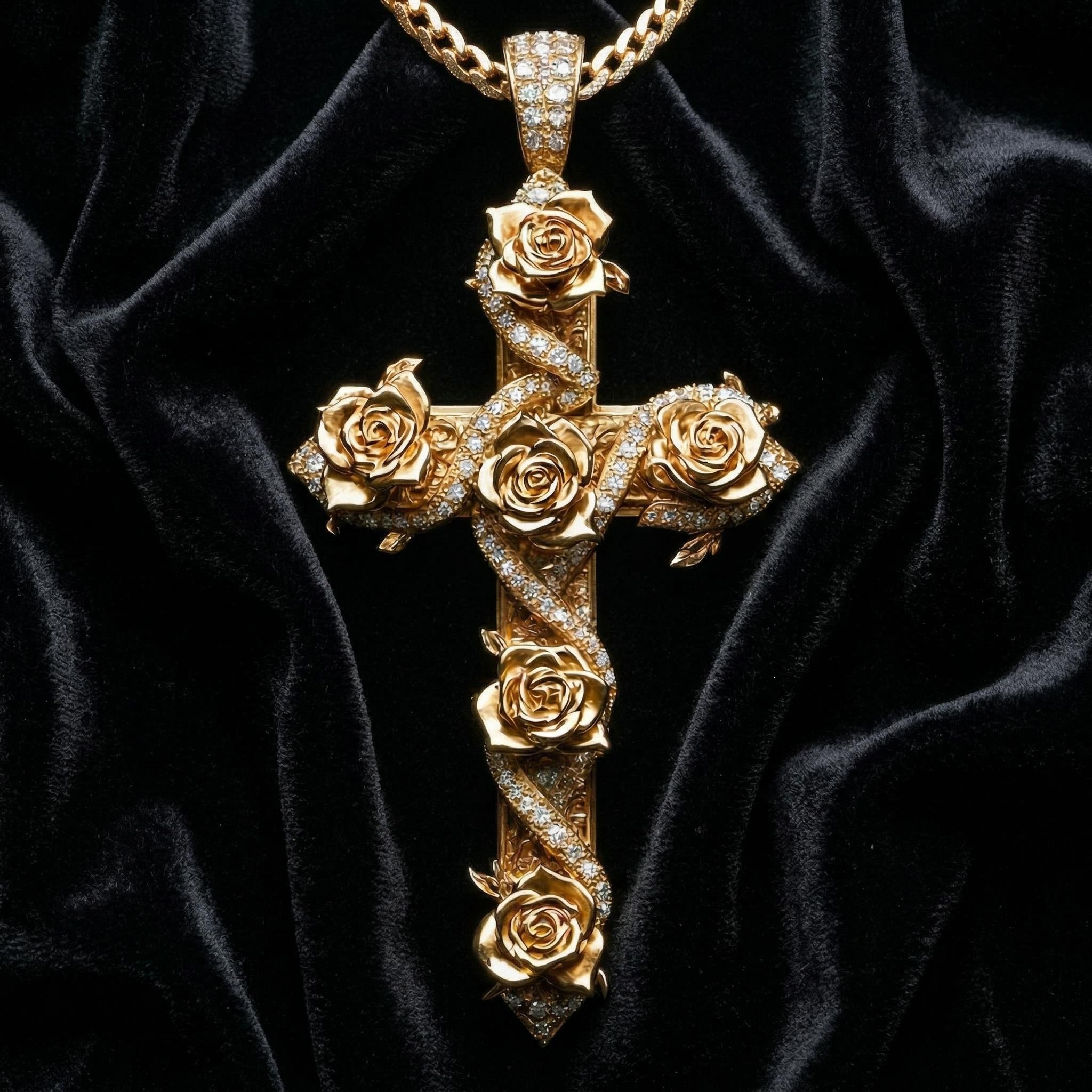 Iced Rose Cross Pendant