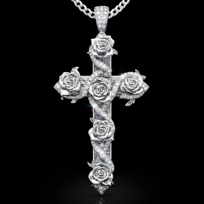 Iced Rose Cross Pendant